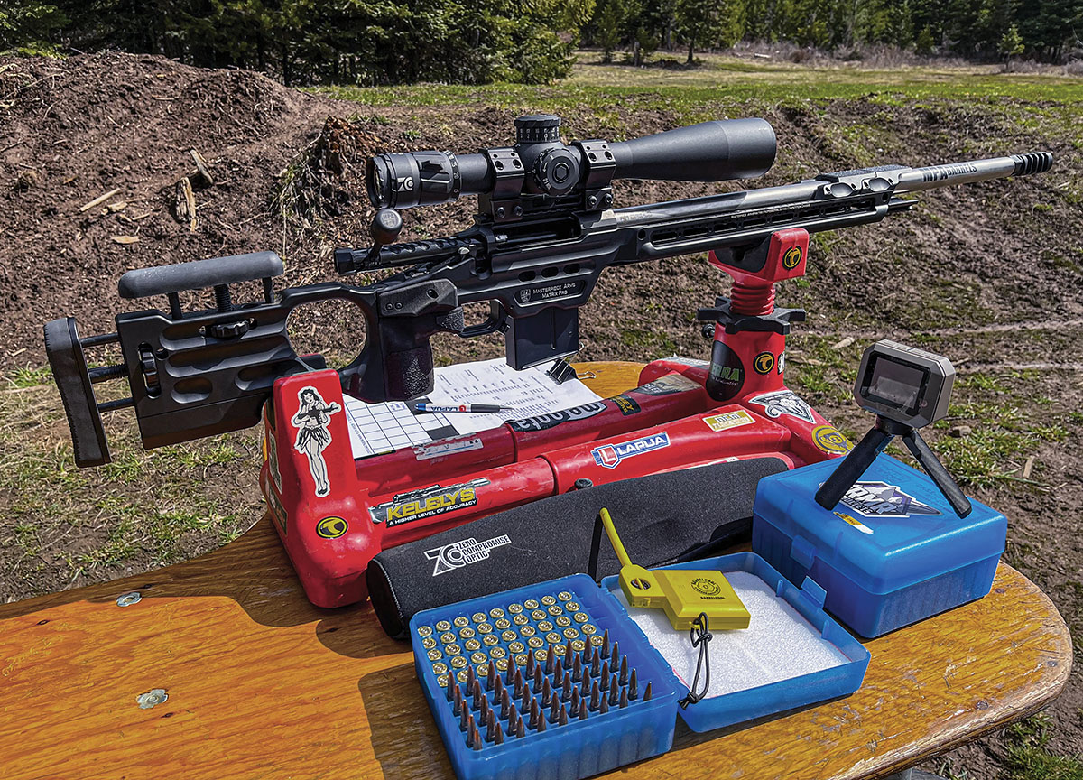 Patrick tested the MPA Matrix Pro PMR Rifle in 6mm Dasher atop an MTM Case-Gard K-Zone Rifle Rest, shooting three shots at 100 yards. Velocities were established using a new Garmin Xero C1 Pro chronograph.